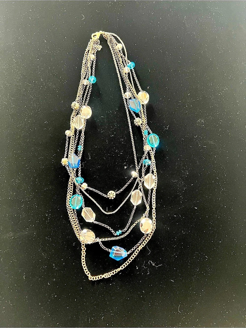 Layered Beaded Necklace in Gold & Blue Like New
